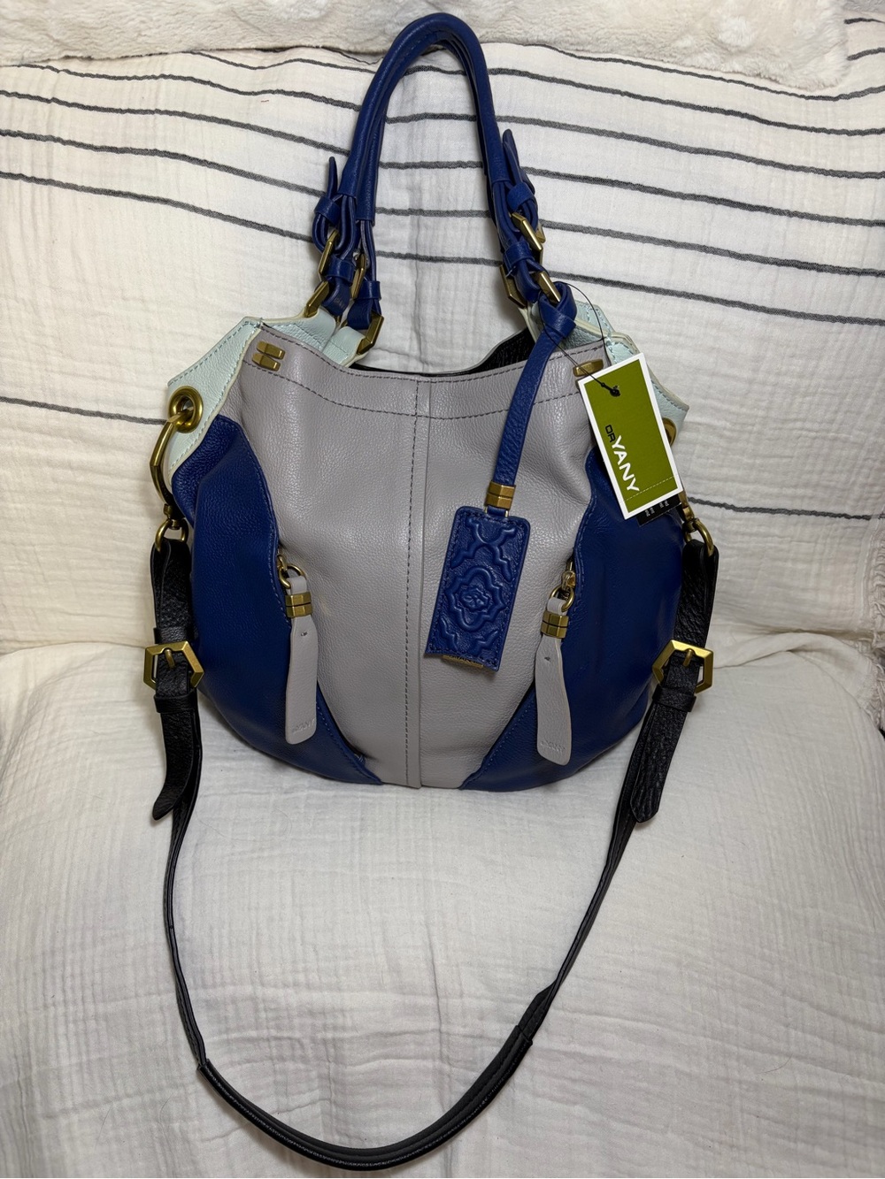 orYANY Blue and Gray Colorblock Hobo Bag NWT